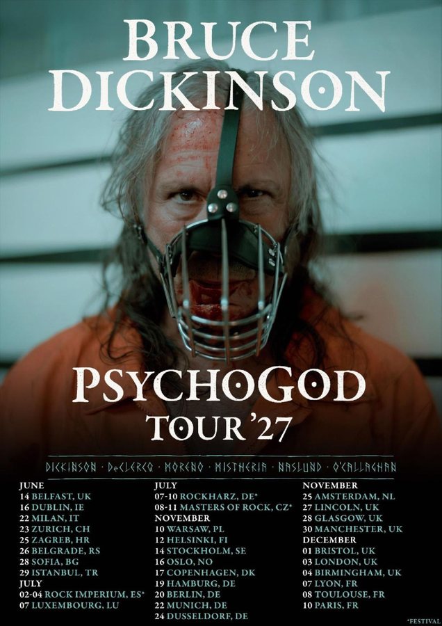 Bruce Dickinson announces 2027 PsychoGod solo tour across Europe