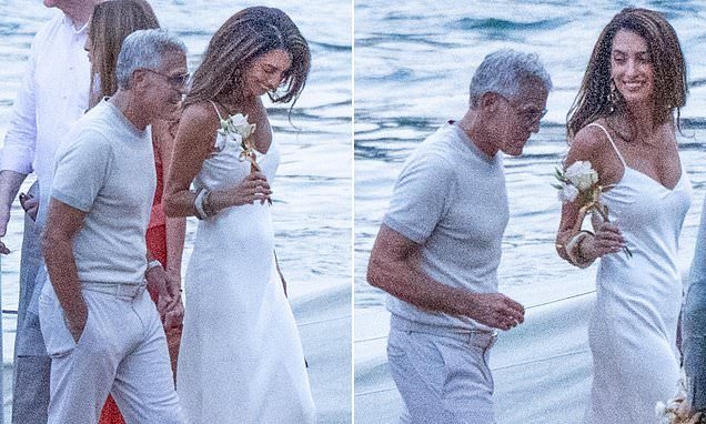 Amal Clooney stuns in white dress for Lake Como date night after France home evacuation